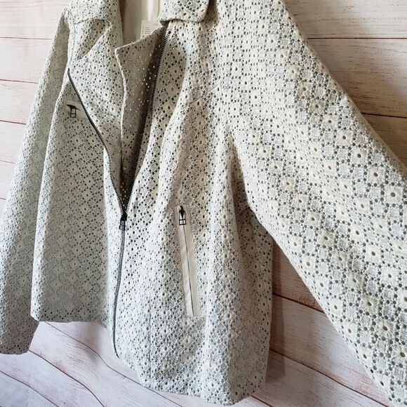 Dolan Left Coast Rossi Eyelet 100% Cotton Moto Jacket Blue White Size 2X - Picture 6 of 12